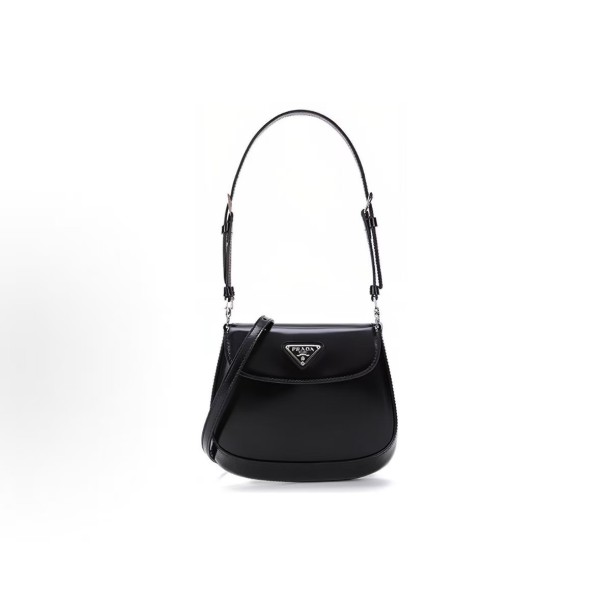 PRADA Cleo glossy magnetic clasp underarm bag, single-shoulder bag, mini women\'s black